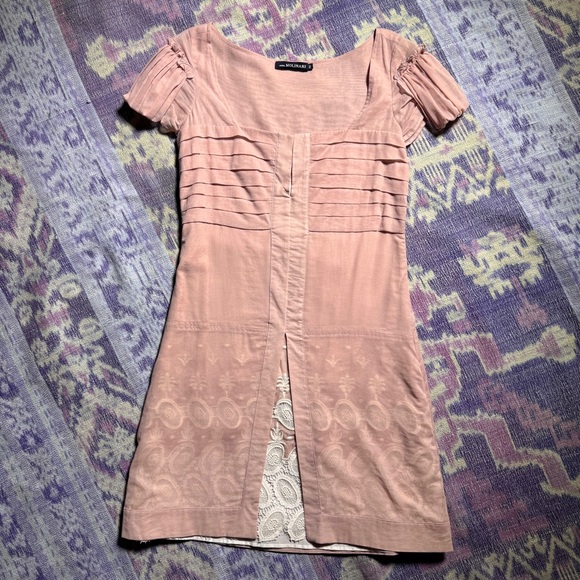 Anna Molinari Womens Mini Dress Ruffle Pleated Short Sleeve Lace Lined in Peach - Picture 2 of 16